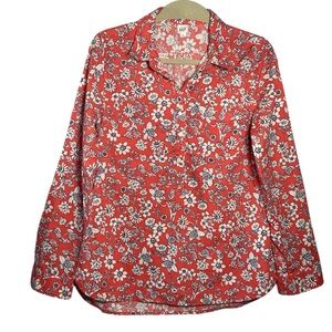 Gap Boyfriend Shirt Women’s Small Red Floral Print Poplin Popover Collared Top